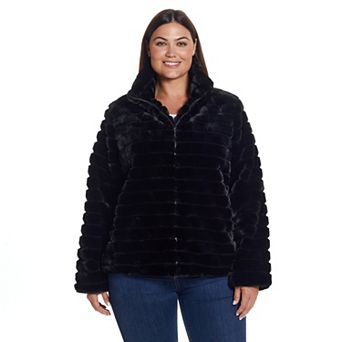 Plus Size Weathercast Grooved Faux Fur Jacket