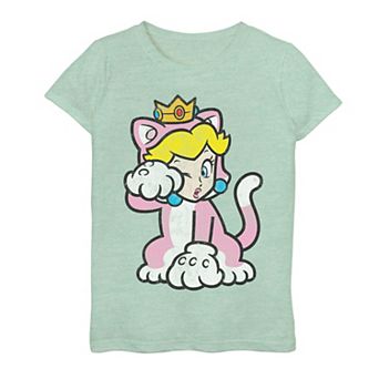 Girls 7-16 Super Mario 3D Bowser's Fury Princess Peach Cat Portrait Graphic Tee