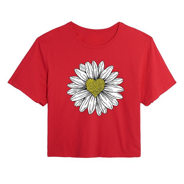 Juniors' Daisy Heart Drawing Cropped Graphic Tee