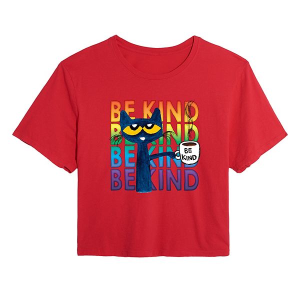 Juniors' Pete The Cat Be Kind Cropped Graphic Tee