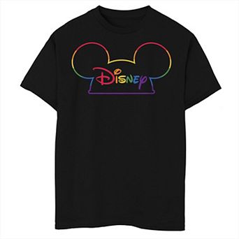 Disney's Mickey Mouse Boys Husky Rainbow Outline Ears Graphic Tee