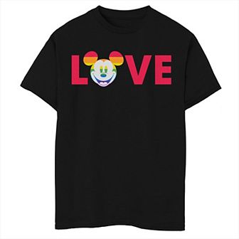 Disney's Mickey Mouse Rainbow Face Love Boys Husky Graphic Tee
