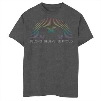 Disney's Mickey Mouse Boys 8-20 Husky Rainbow Lines Belong Believe Be Proud Tee