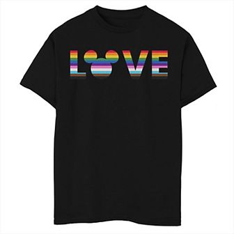 Disney's Mickey Mouse Love Is Love Striped Rainbow Boys Husky Graphic Tee