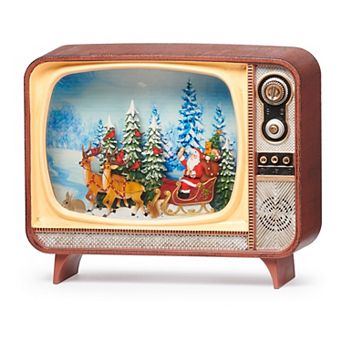 Roman Light Up Retro Musical Christmas TV with Santa in His Sleigh