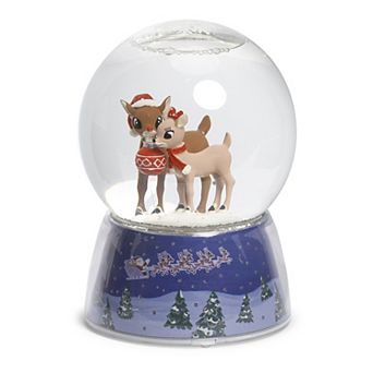 Roman Rudolph the Red Nose Reindeer and Clarice Light Up Swirl Dome