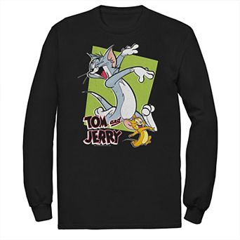 Big & Tall Tom and Jerry Retro Style Green Box Portrait Long Sleeve Graphic Tee