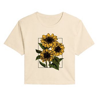 Juniors' Vintage Sunflowers Cropped Tee