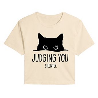 Juniors' Judging You Silently Cat Graphic Cropped Tee