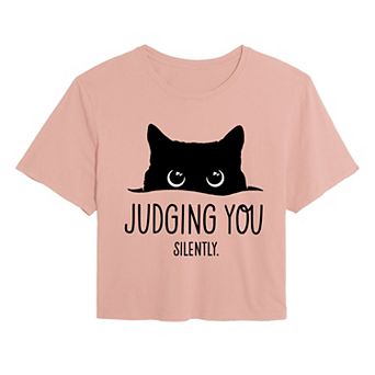 Juniors' Judging You Silently Cat Graphic Cropped Tee