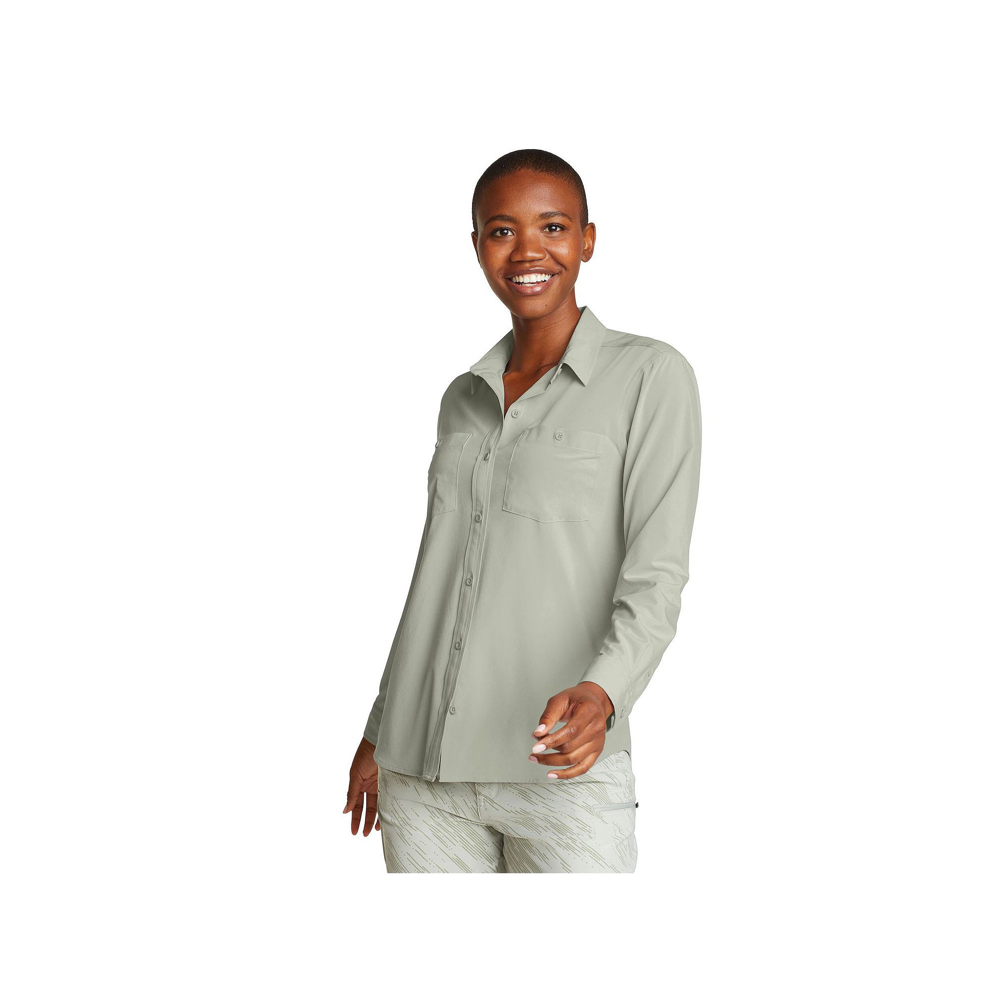 Womens Eddie Bauer Departure 3.0 Long Sleeve Shirt, Size: Large, Herb