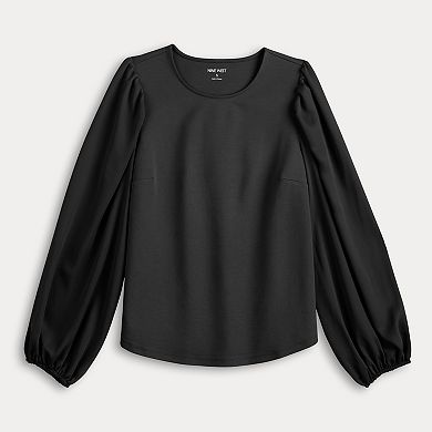 Women's Nine West Puff-Sleeve Mixed Media Top