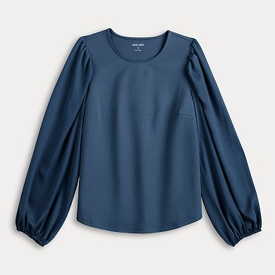 Women's Nine West Puff-Sleeve Mixed Media Top