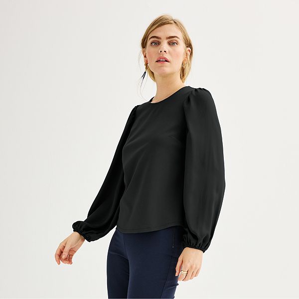 Women's Nine West Puff-Sleeve Mixed Media Top