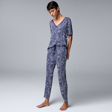 Women's Simply Vera Vera Wang Short Sleeve V-Neck Top & Cropped Pants Pajama Set