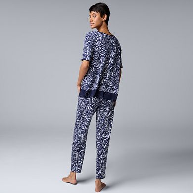 Women's Simply Vera Vera Wang Short Sleeve V-Neck Top & Cropped Pants Pajama Set
