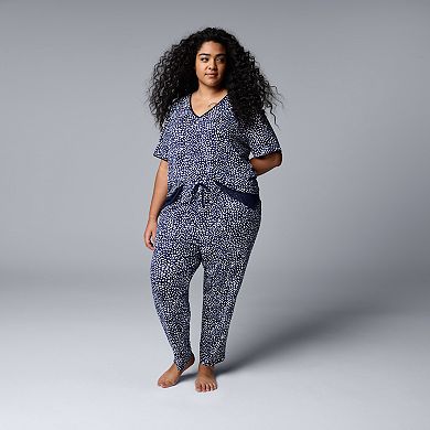 Plus Size Simply Vera Vera Wang Short Sleeve Pajama Top & Cropped Pajama Pants Set