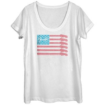 Juniors' Fender Guitar's Arms American Flag Graphic Tee