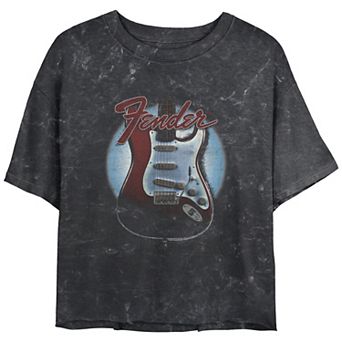 Juniors' Fender Stratocaster In The Spotlight Logo Mineral Wash Graphic Tee