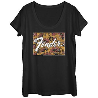 Juniors' Fender Floral Box Logo Graphic Tee