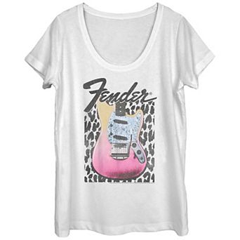 Juniors' Fender Grunge Cheetah Print Electric Guitar Graphic Tee
