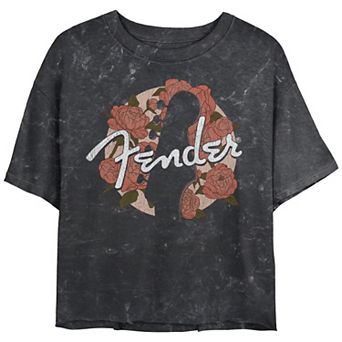 Juniors' Fender Floral Circle Guitar Silhouette Mineral Wash Graphic Tee