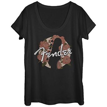 Juniors' Fender Floral Circle Guitar Silhouette Graphic Tee