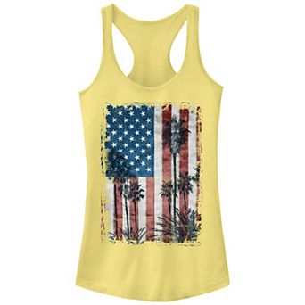 Juniors' American Flag With Palm Trees Graphic Tank Top