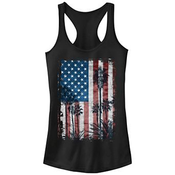 Juniors' American Flag With Palm Trees Graphic Tank Top