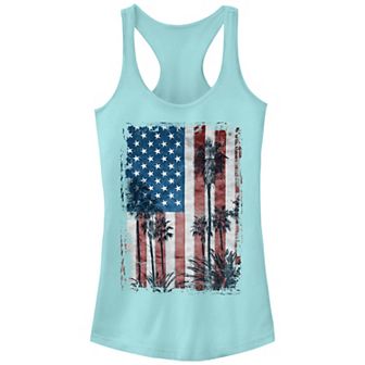 Juniors' American Flag With Palm Trees Graphic Tank Top