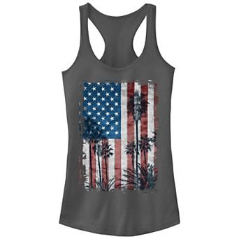 Juniors' American Flag With Palm Trees Graphic Tank Top