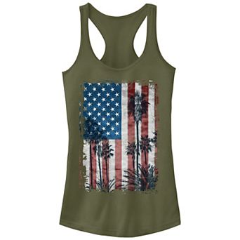 Juniors' American Flag With Palm Trees Graphic Tank Top