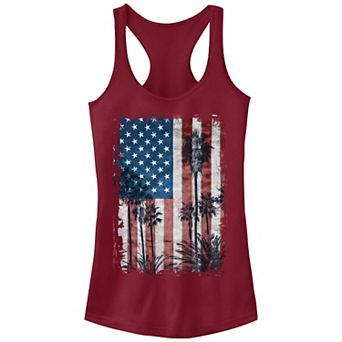 Juniors' American Flag With Palm Trees Graphic Tank Top
