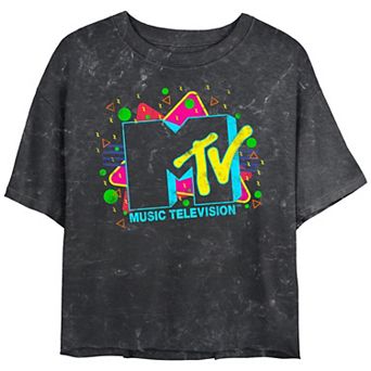 Juniors' MTV Logo Neon Party Print Mineral Wash Graphic Tee