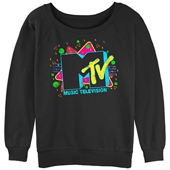 Juniors' MTV Logo Neon Party Print Slouchy Graphic Sweatshirt