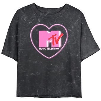 Juniors' MTV Pink Neon Light Heart Mineral Wash Graphic Tee