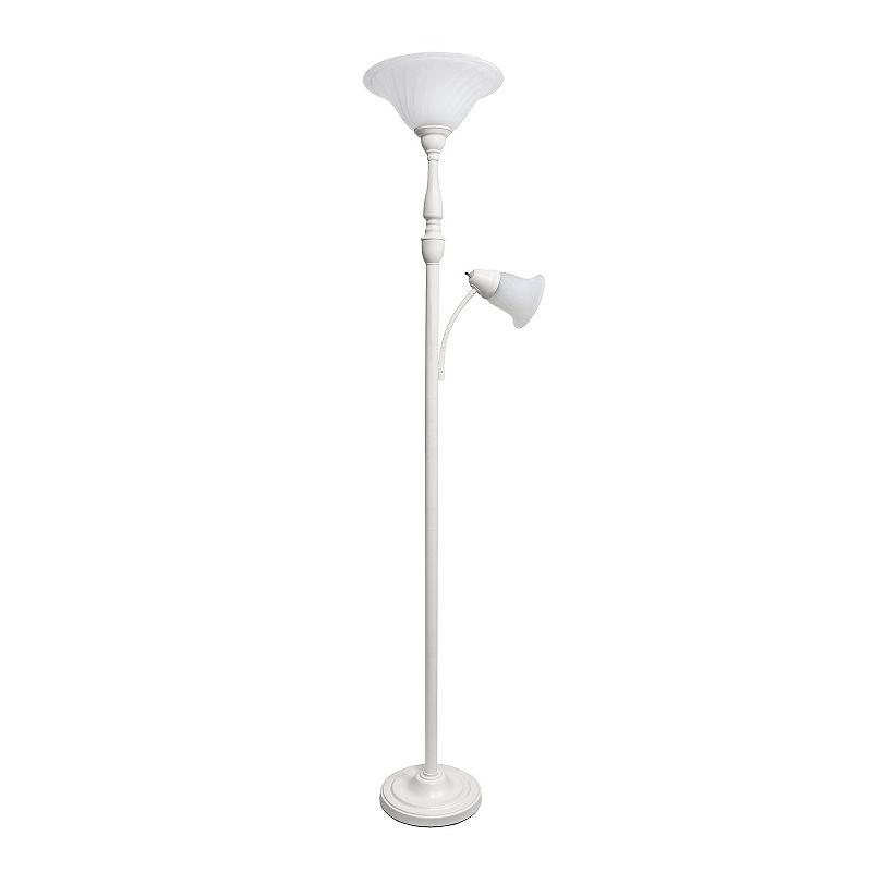 Torchiere Floor Lamp with Reading Light and Marble Glass Shades White - Lalia Home