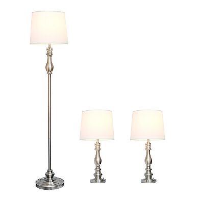 Lalia Home 3-Piece Brushed Steel Table & Floor Lamp Set