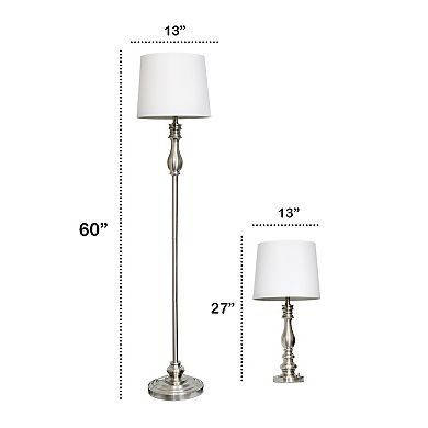 Lalia Home 3-Piece Brushed Steel Table & Floor Lamp Set
