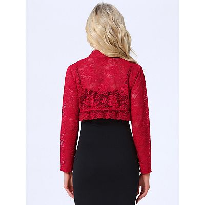 Women's Lace Bolero Shrugs Sheer Long Sleeve Open Front Crop Cardigan