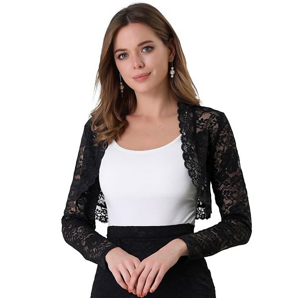 Women's Lace Bolero Shrugs Sheer Long Sleeve Open Front Crop Cardigan