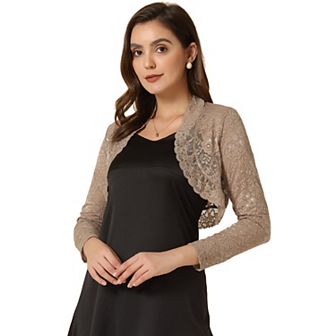 Women's Lace Bolero Shrugs Sheer Long Sleeve Open Front Crop Cardigan