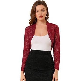 Women's Lace Bolero Shrugs Sheer Long Sleeve Open Front Crop Cardigan