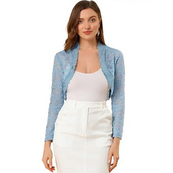 Women's Lace Bolero Shrugs Sheer Long Sleeve Open Front Crop Cardigan