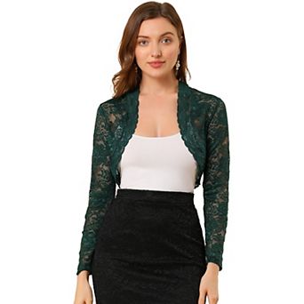 Women's Lace Bolero Shrugs Sheer Long Sleeve Open Front Crop Cardigan