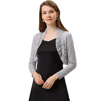 Women's Lace Bolero Shrugs Sheer Long Sleeve Open Front Crop Cardigan