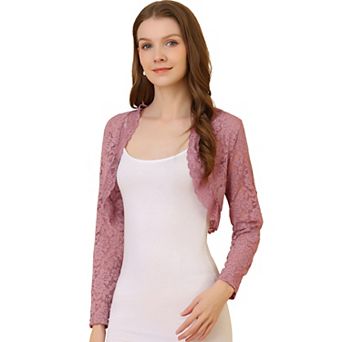 Women's Lace Bolero Shrugs Sheer Long Sleeve Open Front Crop Cardigan