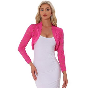 Women's Lace Bolero Shrugs Sheer Long Sleeve Open Front Crop Cardigan