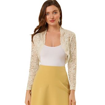 Women's Lace Bolero Shrugs Sheer Long Sleeve Open Front Crop Cardigan