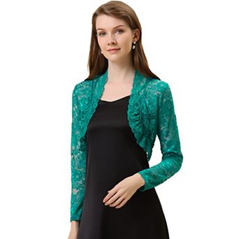Women's Lace Bolero Shrugs Sheer Long Sleeve Open Front Crop Cardigan